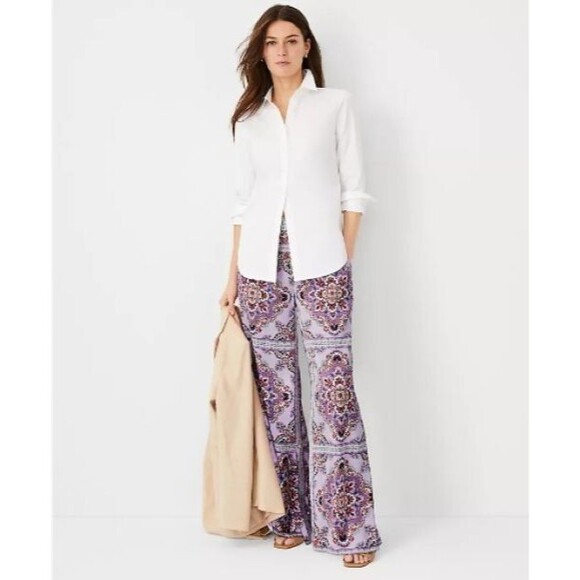 Ann Taylor Pants Womens S Multicolor Satin Elastic Waist Wide Leg Palazzo Hippie